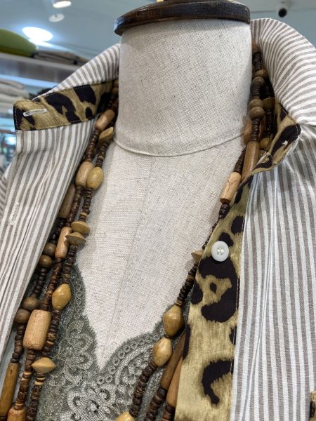 Leopar Garni Çizgili Keten Gömlek